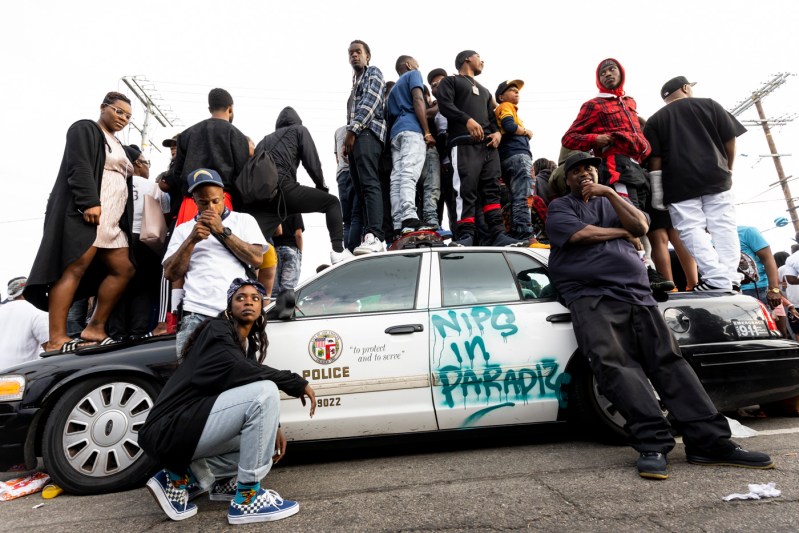 Thousands gather for emotional farewell to slain rapper Nipsey Hussle