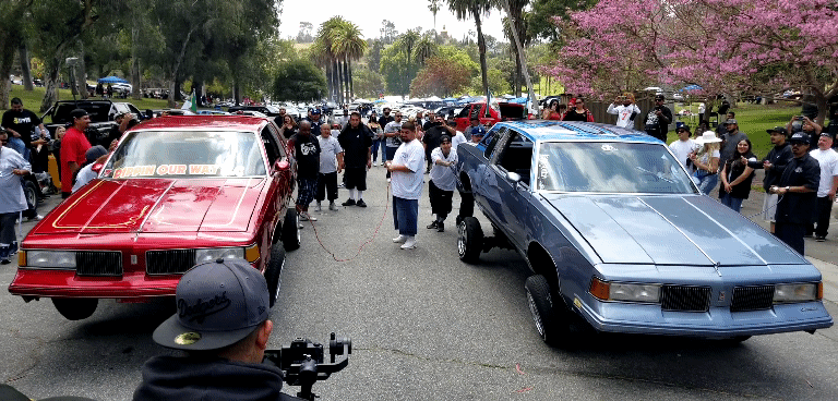 Lowriders jumping up in the air. GIF by Lexis-Olivier Ray for L.A. TACO.