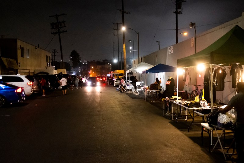 Vendors line Humboldt Street near Ave. 26 in Northeast Los Angeles, CA on August 6, 2021. (Brian Feinzimer)