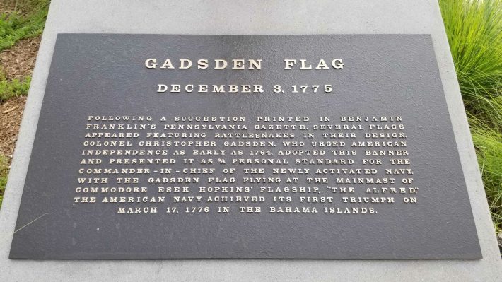 A plaque honoring the 'Gadsen Flag' at Grand Park in DTLA. Photo by Lexis-Olivier Ray for L.A. TACO.