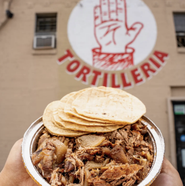 Carnitas with fresh tortillas.
