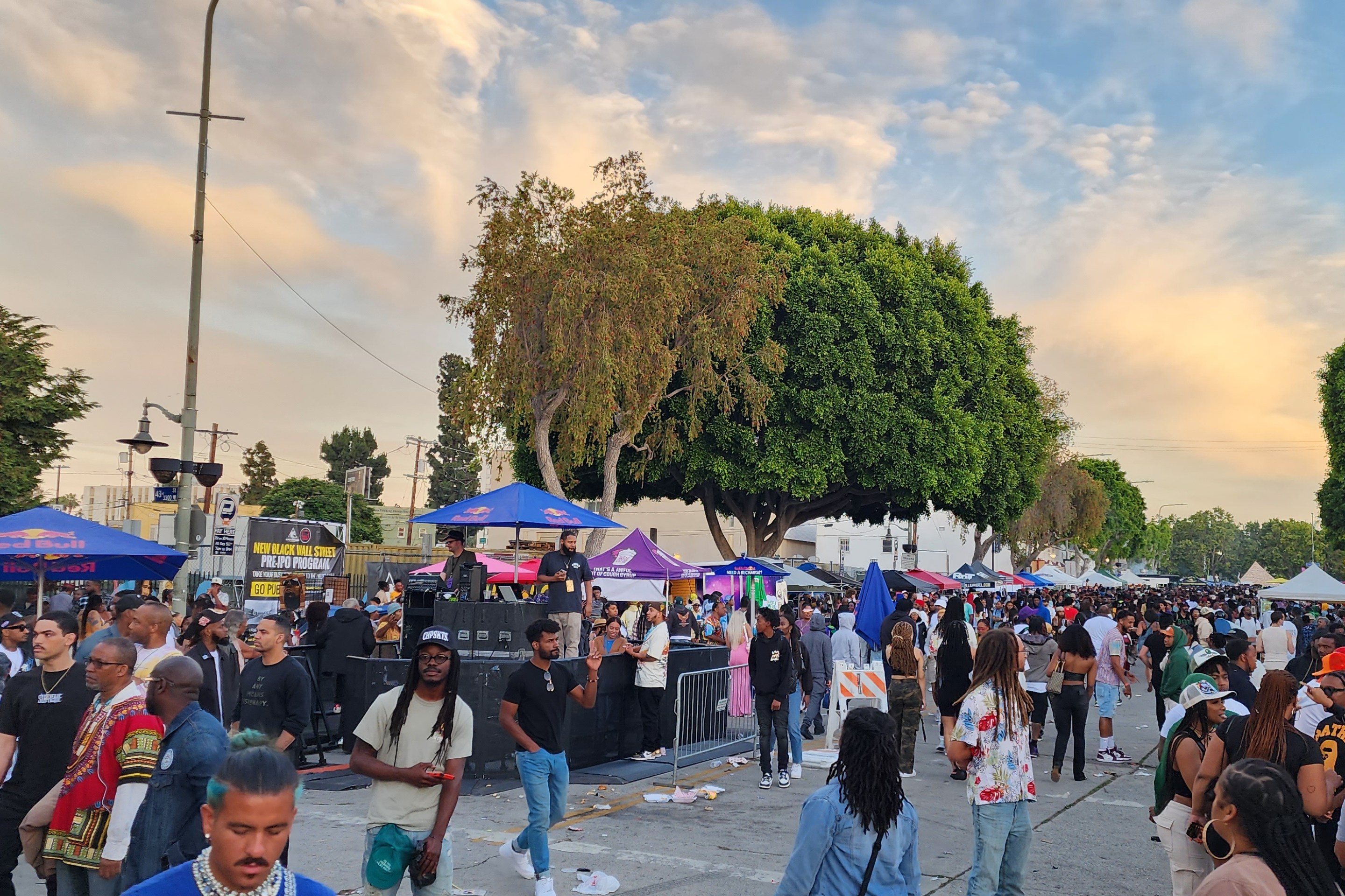 People gather in Leimert Park on Juneteenth.