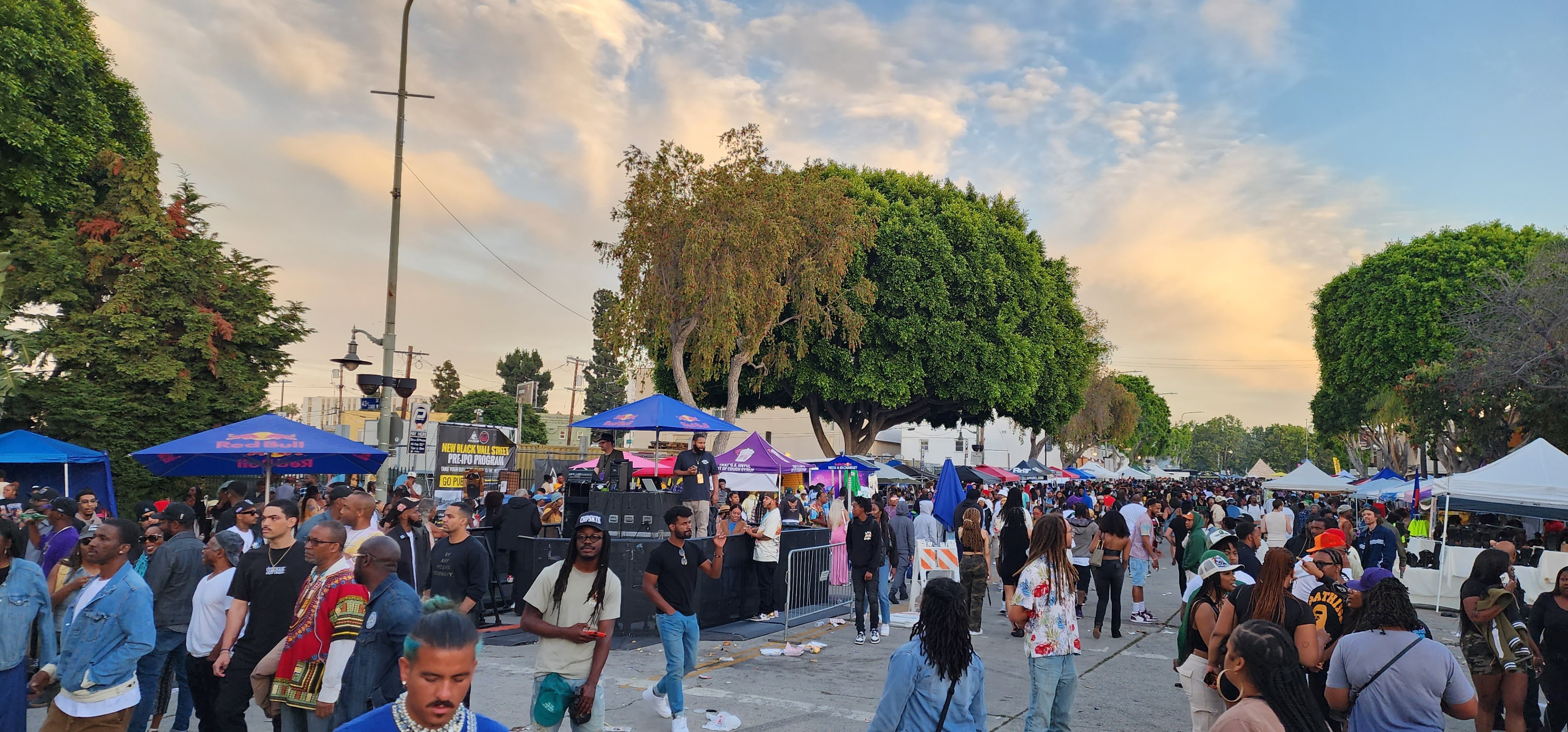 People gather in Leimert Park on Juneteenth.