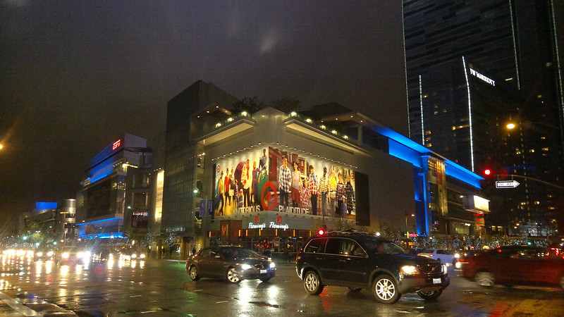 A wide view of L.A. Live in Downtown Los Angeles