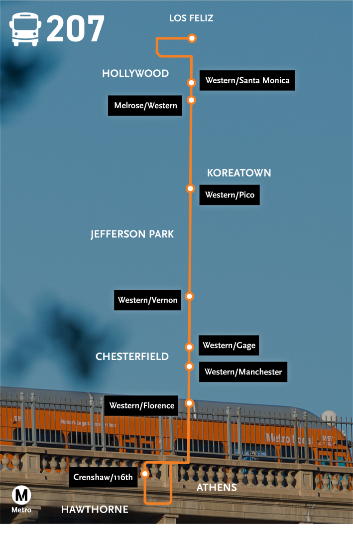 A map of Metro's stops for great tacos along the 207 Bus Line