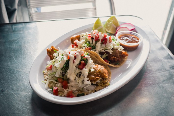 Fish tacos at Mariscos El Rincón De Nayarit in Los Angeles, CA