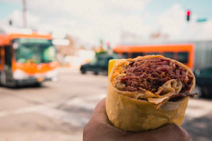 The pastrami burrito at Primo Burgers, Chesterfield Square, Los Angeles, CA