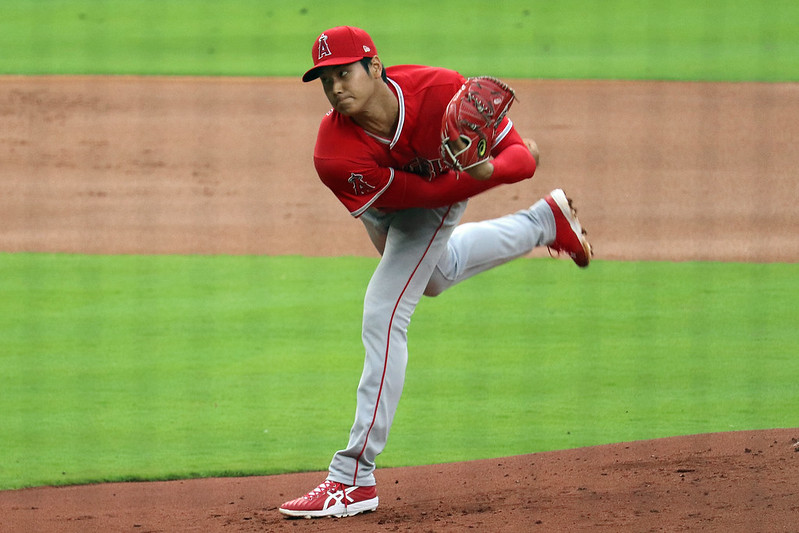 MLB pitcher Shohei Ohtani, pitching in a game for the Angels