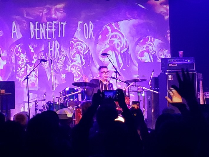 Comedian Fred Armisen gives a history lesson on punk drumming at  a benefit for HR of Bad Brains in Downtown L.A.