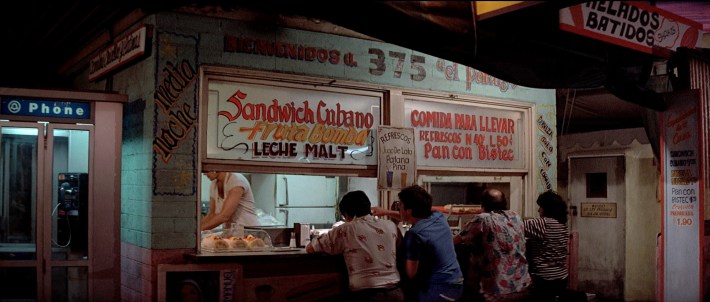 The El Paraiso Cuban food stand. Screenshot via Universal Pictures.
