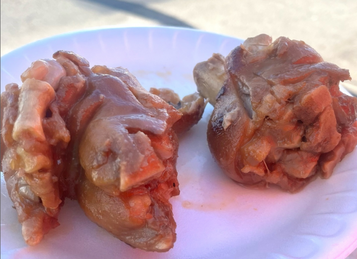 Two pigs feet carnitas at Carnitas Los Cuñaos in East L.A.