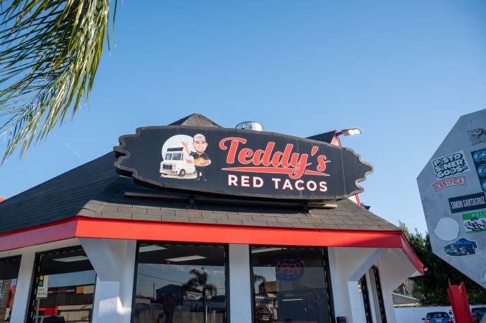 Outside Teddy's Red Tacos in Inglewood.