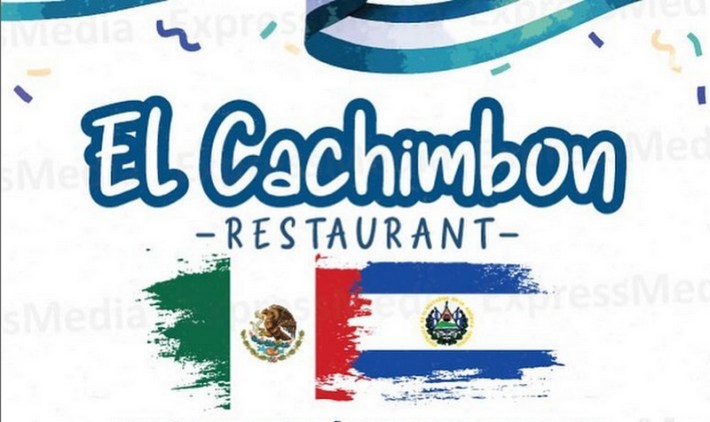 Logo for El Cahimbo restaurant, showing a Mexican flag and a Salvadoran flag
