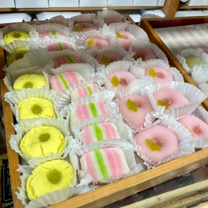 Colorful assorted mochi at Fugetsu-Do.