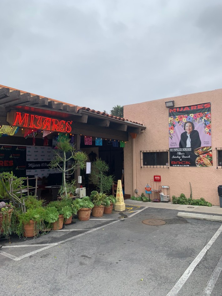 Outside Mijares Mexican Restaurant in Pasadena.