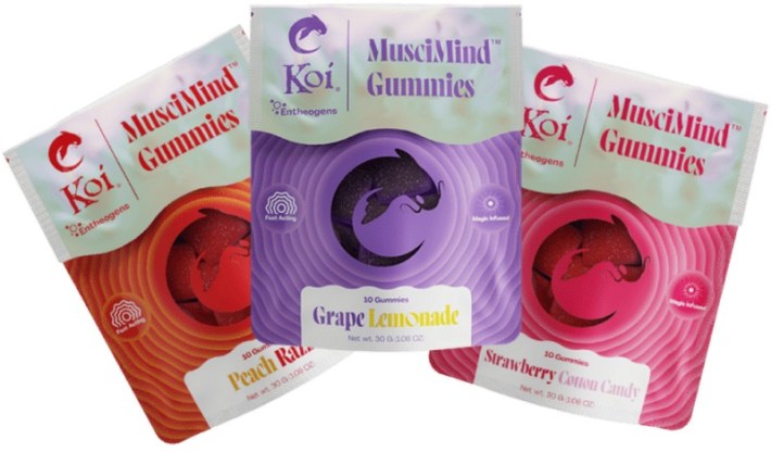 3 different bags of Koi's MusciMind gummies