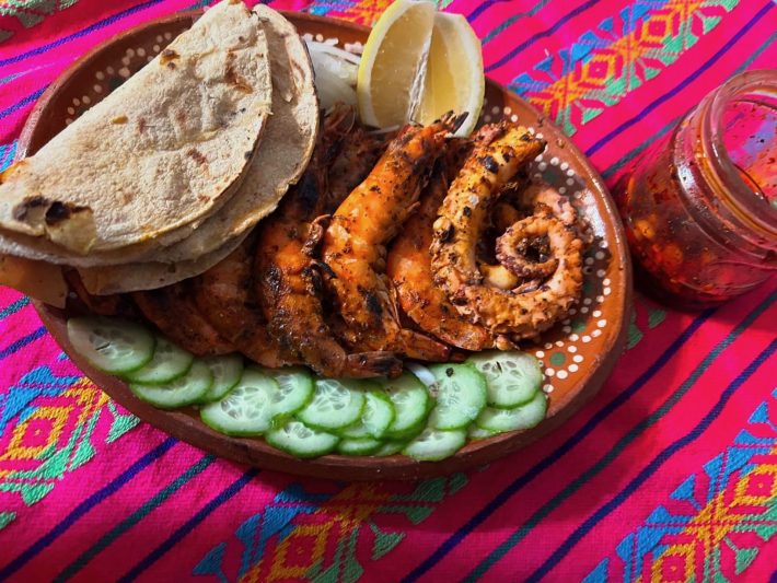 Pulpo zarandeado at Mariscos Los Corchos.