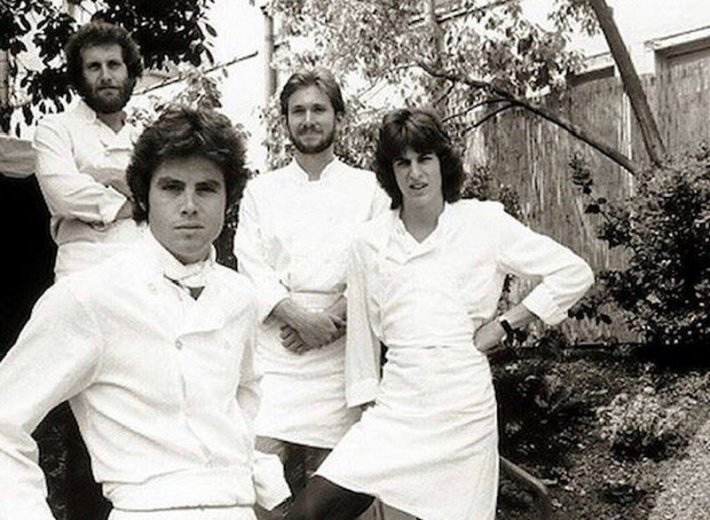A foursome of chefs, with Michael McCarty in the foreground, from a vintage 1970s photo
