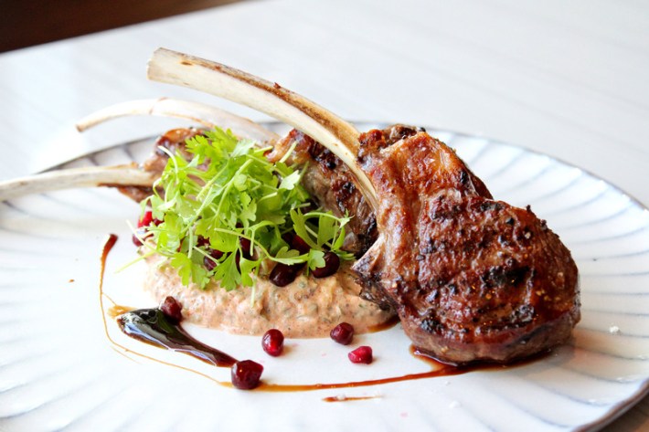 Grilled lambchops with pomegranate and labneh.