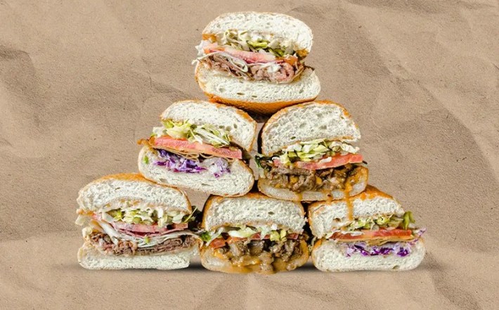 A pyramid of sandwiches from Ike's Sandwiches