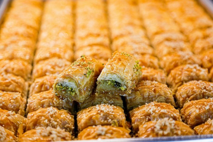 A huge tray of baklava