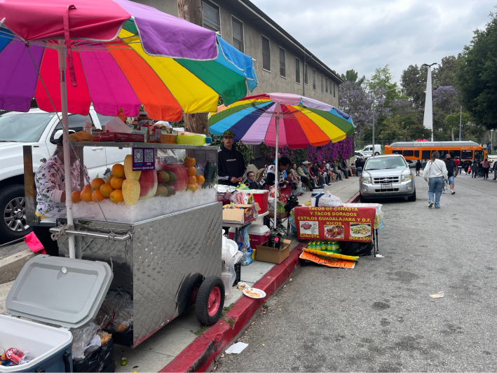 Fruit and taco stand across the street from the Mexican Consulate. Photo by Abraham Márquez for L.A. TACO.