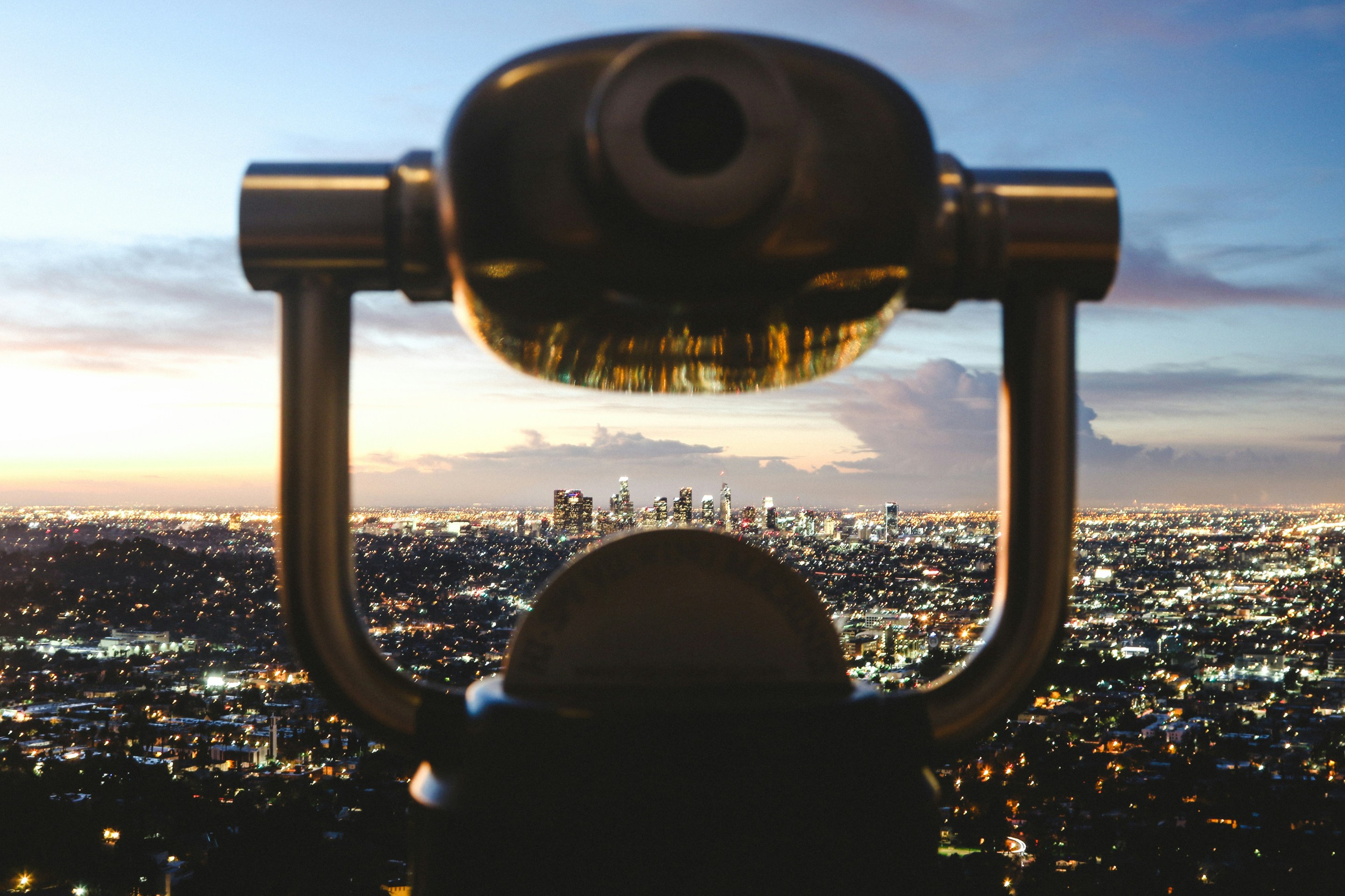 A telescope pointed at Downtown Los Angeles