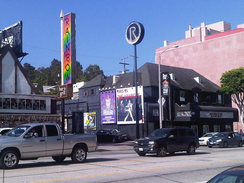 A shot of the iconic Rainbow Bar and Grill and Roxy on Sunset Boulevrd, Los Angeles