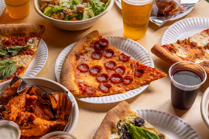 Pizza, wings, and salad at Danny Boy's Famous Original.