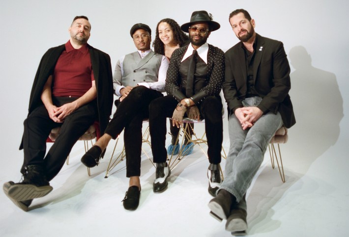 Andrew Lojero, Ali Shaheed Muhammad, Jazmin Hicks, Adrian Younge & Adam Block of Jazz Is Dead, seated