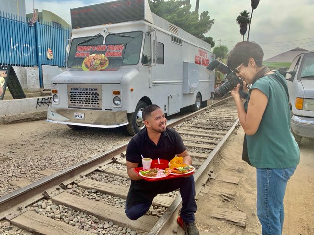 Teddy's Red Tacos poses in front of his taco truck when he first opened.