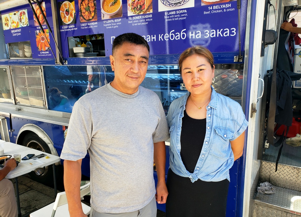 A husband and wife, owners of the Nomadic Cuisine truck in Sawtelle, Los Angeles