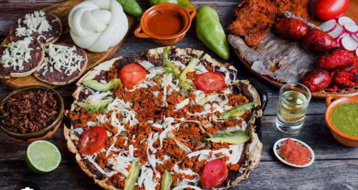 A chorizo-topped tlayuda at La Condesa de Oaxaca
