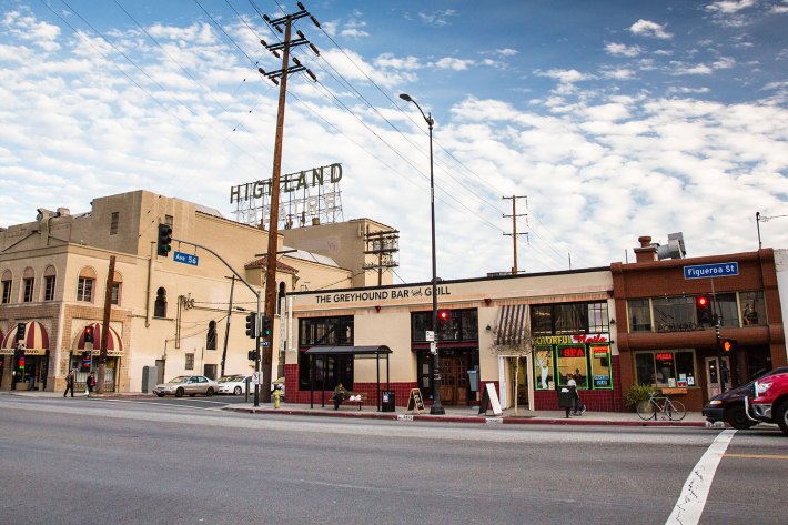 An exterior view of the Greyhound in Highland Park.