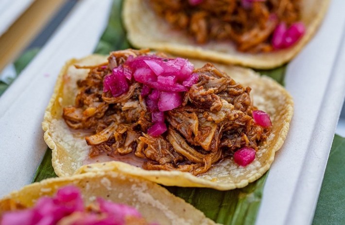 Taco with cochinita pibil at Ek' Balam.