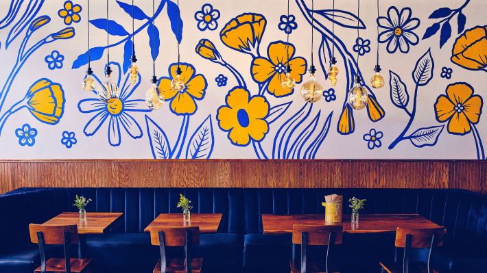Wildflour's mural inside their dining area, which sits 50 people.