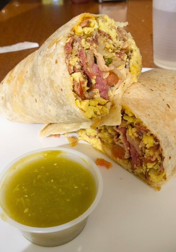 Breakfast burrito bacon, egg and cheese.