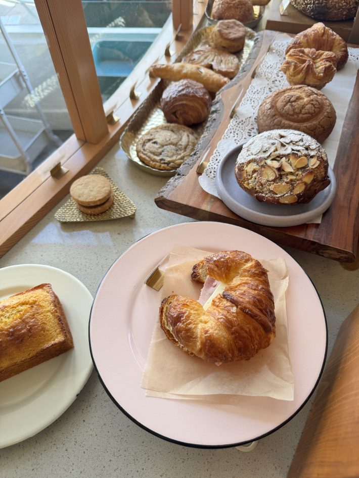 A media luna, pan de maíz, and doña twice-baked concha are among the sourdough offerings at Gusto Bread.