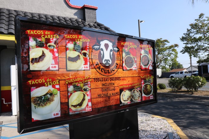 Drive thru menu at Taculichi.