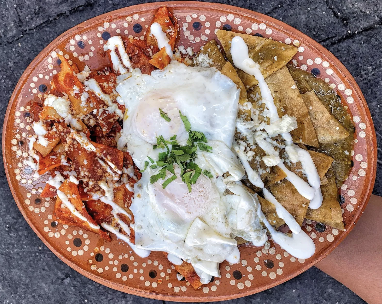 Chilaquiles divorciados at Cilantro Lime in DTLA.