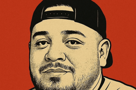 A portrait of Kilmar Abrego Garcia in red and white.