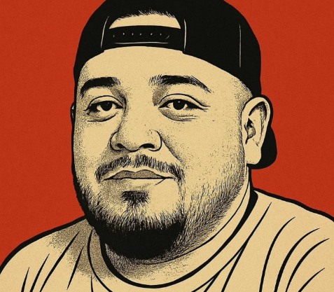 A portrait of Kilmar Abrego Garcia in red and white.