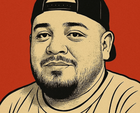 A portrait of Kilmar Abrego Garcia in red and white.
