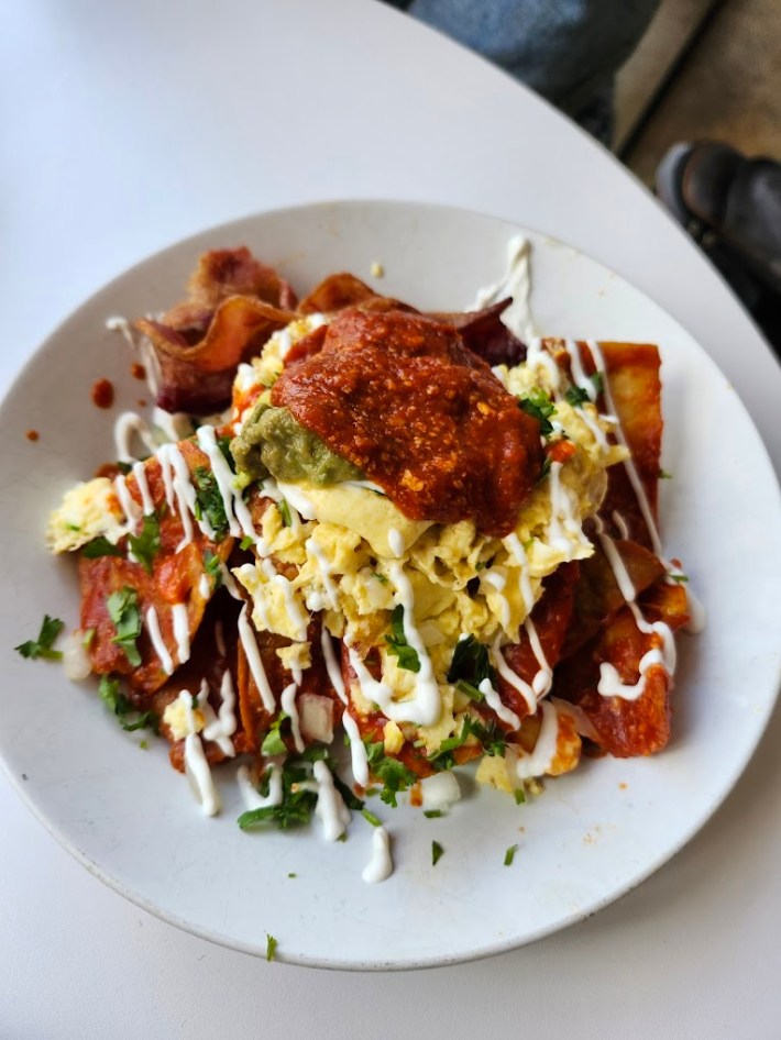 Red guajillo chilaquiles