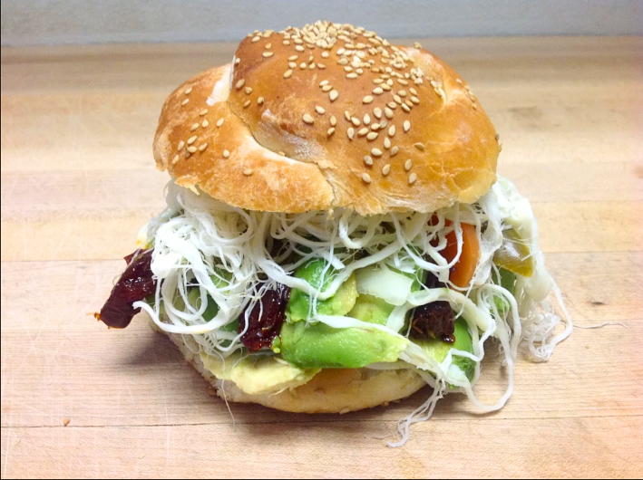 cemita with chesse, avocado and chiptole chilis.