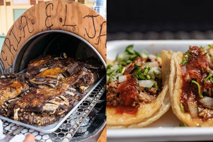 Birria taco and ribs.