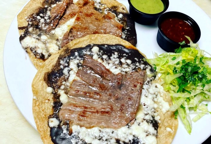 A tasajo-topped memela at Alma Oaxaqueña Restaurant