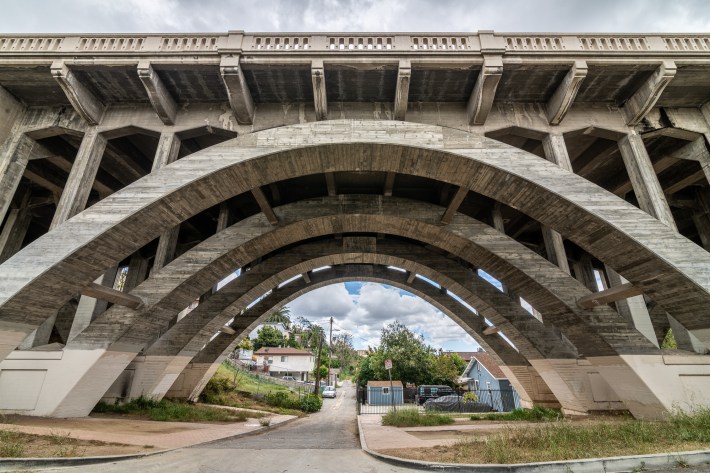 Looking south under the Lorena Street Bride. Photo by Jared Cowan for L.A. TACO.