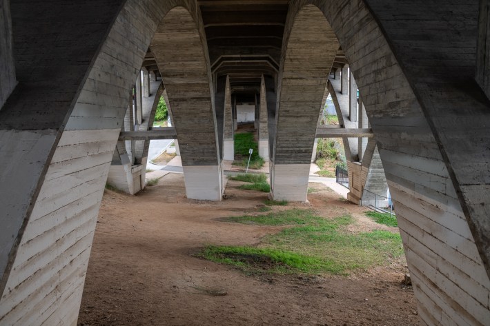Under the Lorena Street Bridge from Bernal Avenue. Photo by Jared Cowan for L.A. TACO