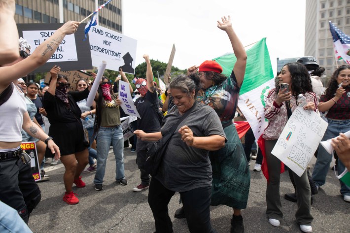 Protestors dancing in the streets
